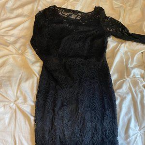 Tight Black Long Sleeve Mesh Dress